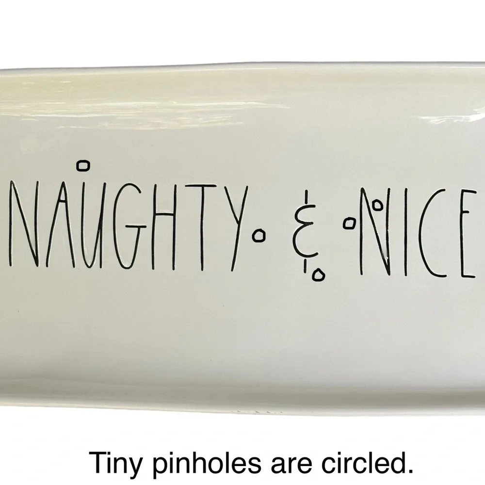 Rae Dunn NAUGHTY & NICE Platter Christmas White Black Long Letters NWT 2017 OG